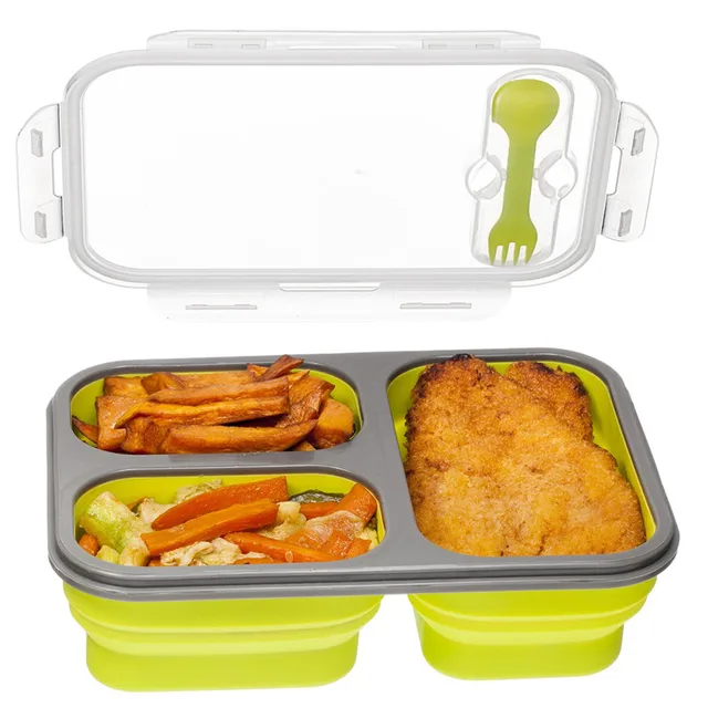 Silicone Collapsible Compartment Food Container With Lid Leak Proof Silicone Collapsible Compartment Food Container With Lid Leak Proof Microwave Safe Color Random To