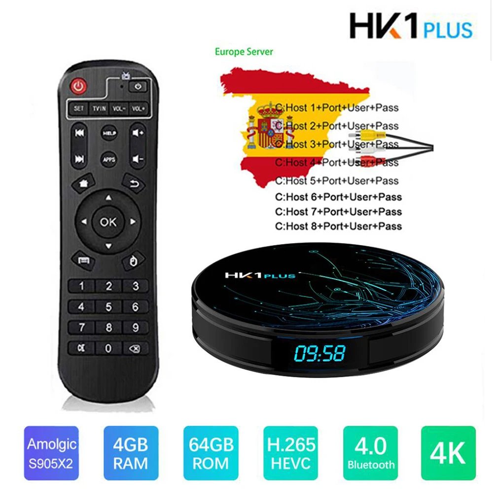 

HK1 Plus Smart TV Box Android 8.1 Amlogic S905X2 Quad-core 4GB 64GB With Free 1 Year Ccccam Lines Set Top Box Media Player