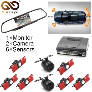 

Sinairyu Dual Channel 5" Car Mirror Monitor with Front/Rear view Camera + 16MM Flat Original 6 Sensor Video Parking Assist Radar