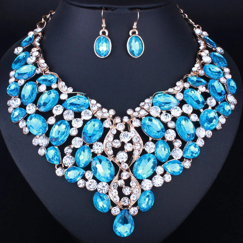 Fashion Jewelry Sets for Women with High Quality Multi Color Crystal Rhinestones Wedding