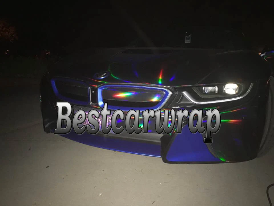 black chrome holographic car wrapping styling  hologram rainbow chrome wraps (7)