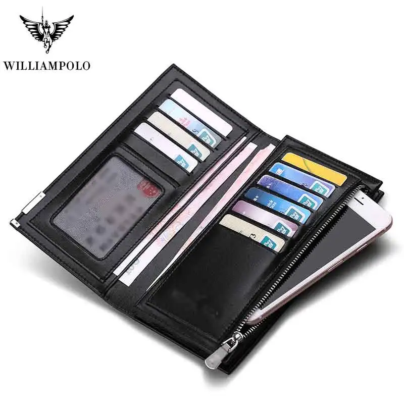 Мужской кошелек из натуральной кожи WilliamPOLO двойной на молнии с отделением для