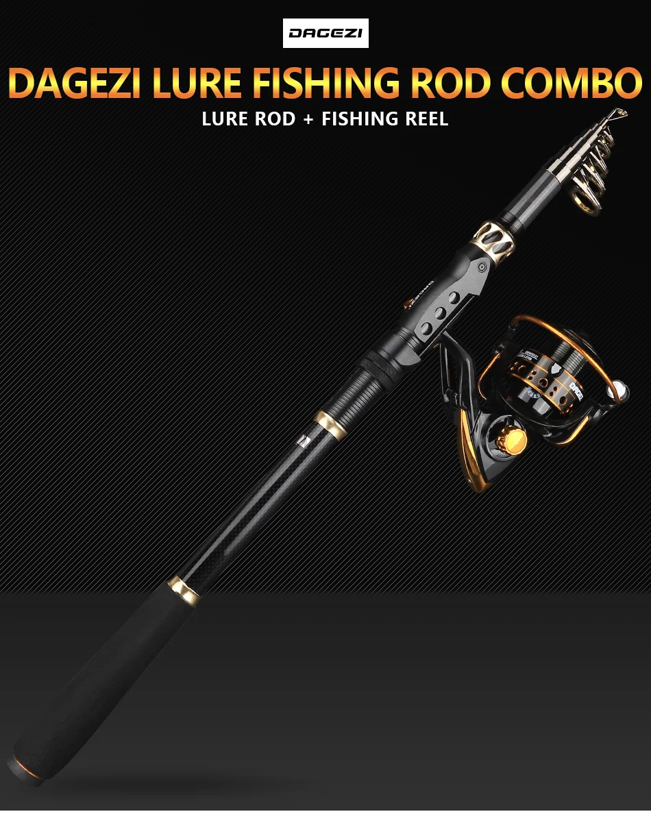 Vara de Pesca Varas de Pesca + Spinning Completo com Linha de Pesca m de Fibra de Carbono Dagezi Telescópica Reel Combo Kit 1.8-3.6 2 Conj. de varas