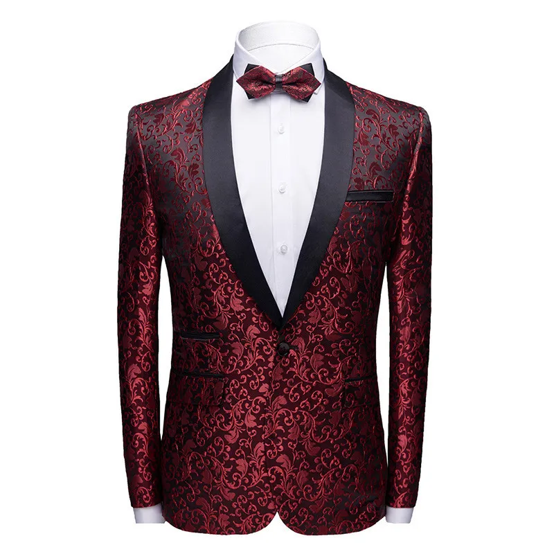 

High Quality Men's Red Shawl Collar Single Button Suits Jacket Wedding Party Business Casual Blazer Coat Masculino Slim Fit Men