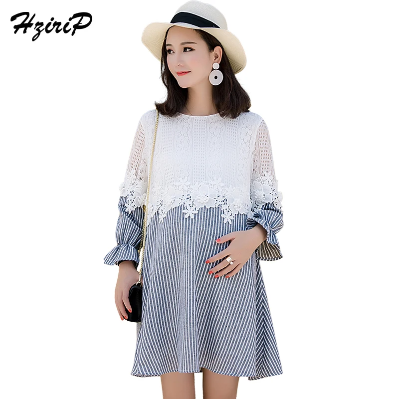 

HziriP New Maternity Dresses Spring Summer New Fashion Lace Splice Dress Long Sleeve Photography Props Women Dresses Plus Size