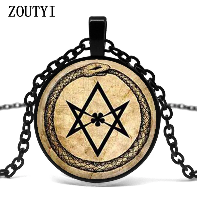 

2018/Art Glass Pendant Ouroboros Hexagonal Serpent Pendant Mystery Magic Eternal Alchemy Crowley Parchment Fashion Jewelry.