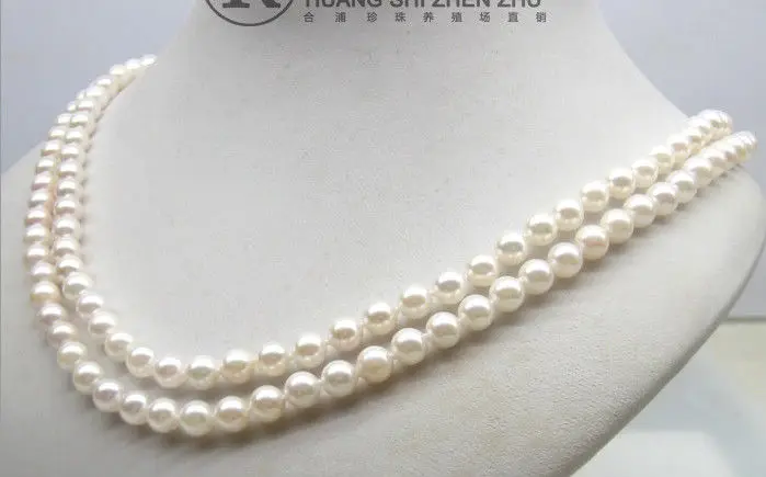 double strands 8-9mm south sea white pearl necklace 18"-