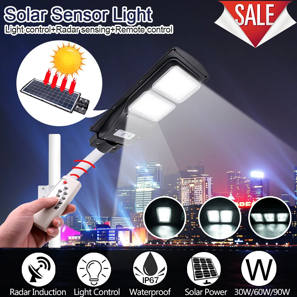 

30/60/90W LED Solar Street Light PIR Motion Sensor Wall Timing Lamp+Remote New Arrival Dropshipping