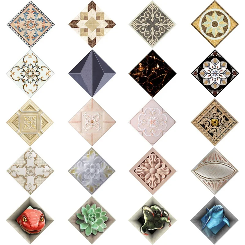

High Quality 10PCS/Lot Exclusive Creativity 3D Ceramic Tiles Sticky Stickers Glazed Tile Diagonal 3D Stickers Art Decals 2018