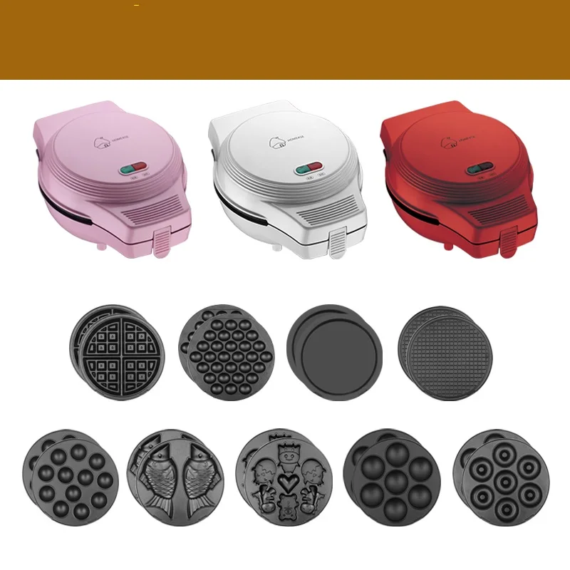 

220V 3 Color Available 9 Plates Available For Choosing Household Electric Waffle Maker Machine Donut Pancake Fish Waffle Machine