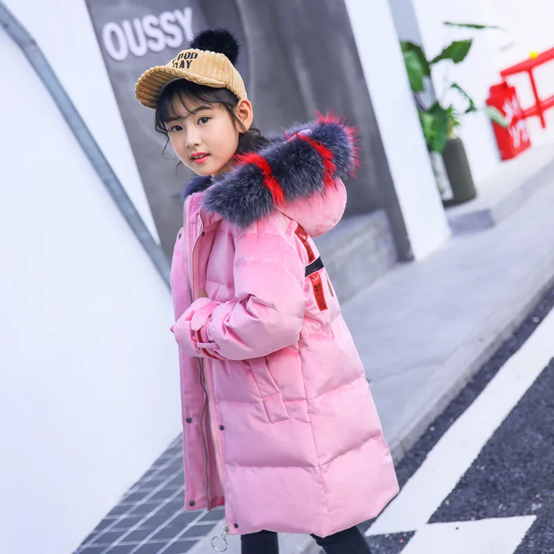 

Girls down jacket long children's clothing jacket jacket 2018 warm teenage girls clothing winter jacket fur hooded size 6 -14
