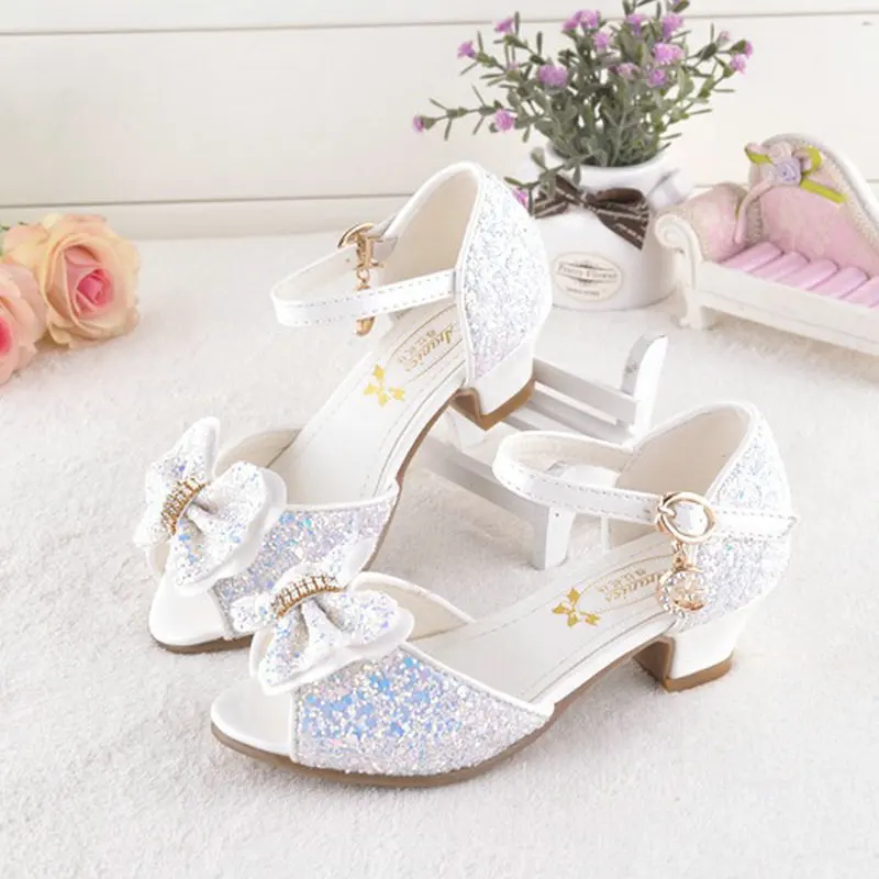 

New style Bowtie kids girls sandals high heel children shoes summer princess sandal butterfly shoes wedding party shoes for girl