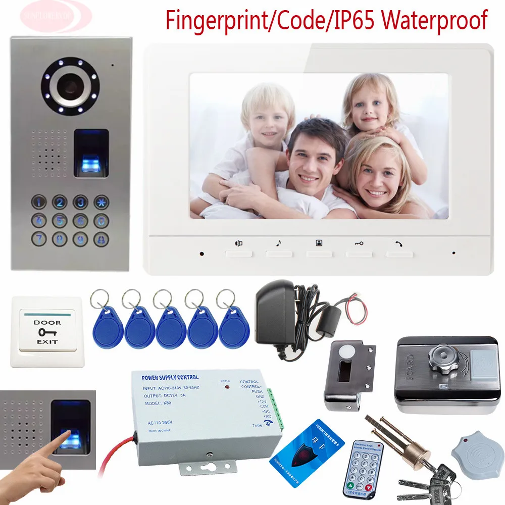 

Fingerprint/Code 7 "Color Screen Video Door Intercome Phone IP65 Waterproof Outdoor Intercom System Rfid Electronic Lock Kit