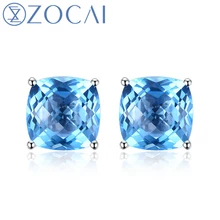 ZOCAI натуральный 5,0 CT синяя запонка с топазом серьги 18 K Белое Золото Au750 E00612