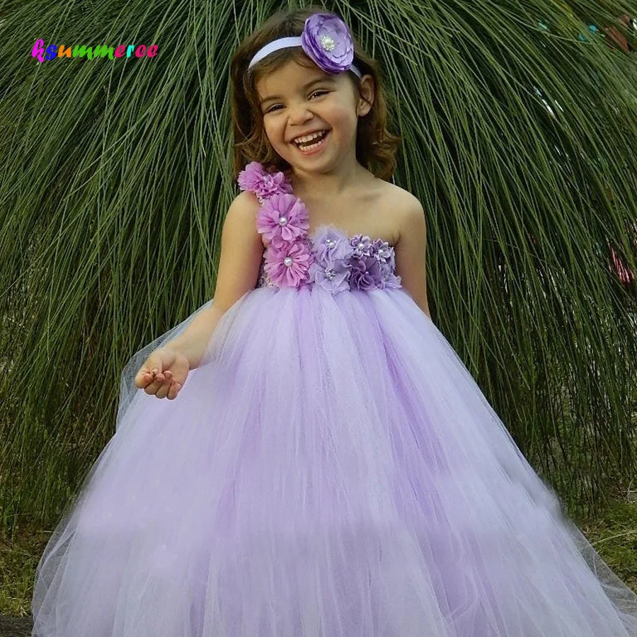 Ksummeree Girls Flower Tutu Dress with Headband Lavender Lilac Wedding Bridesmaid Photo Props Costume TS122 | Детская одежда и