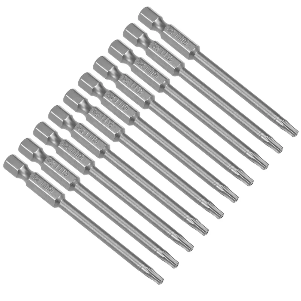

UXCELL Newest 10pcs 1/4" 75mm Hex Shank T15 Magnetic Torx Head Security Screwdriver Bits S2 High Alloy Steel