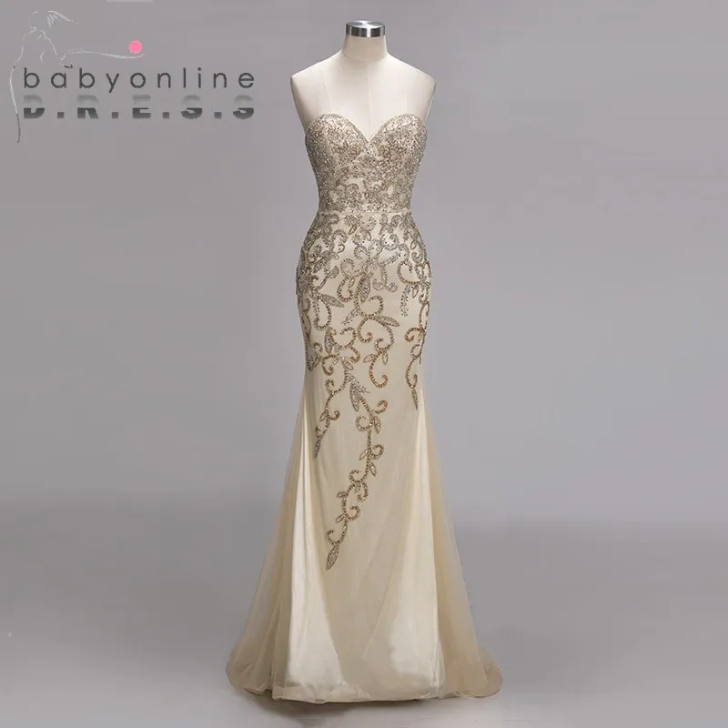 Sexy Heavy Beaded Crystal Long Prom Dresses Elegant Sweetheart Neck