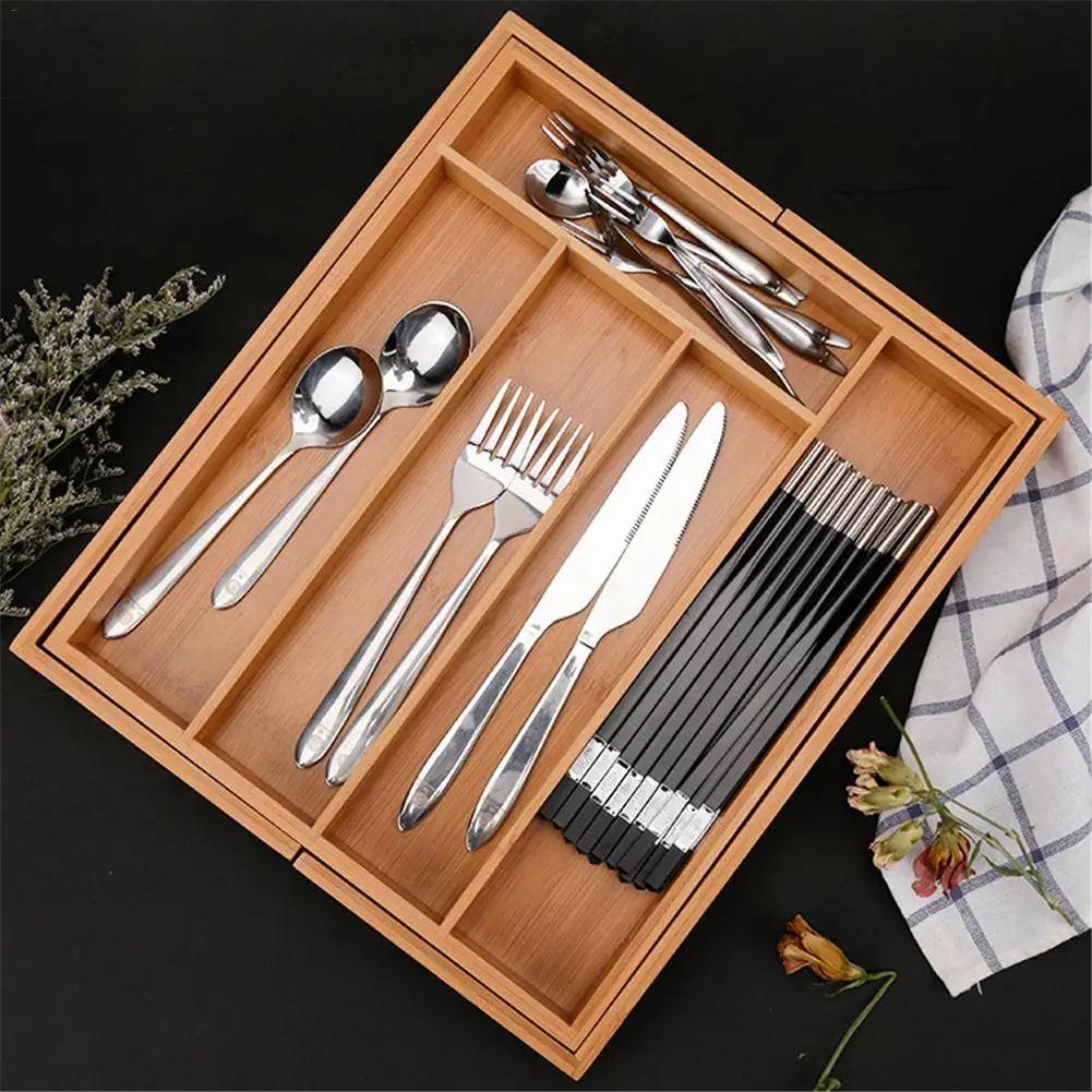 

Expandable Cutlery Bamboo Drawer Organizer Cutlery Tray Kitchen Multi-Functional Drawer Cutlery Storage Box