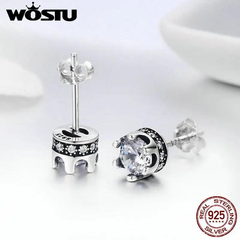 Женские серьги пусеты WOSTU из 100% стерлингового серебра 925 пробы с изящной короной