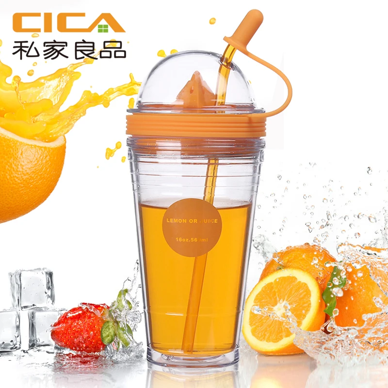 High quality lemon juice bottle double layer bottle with lid plastic