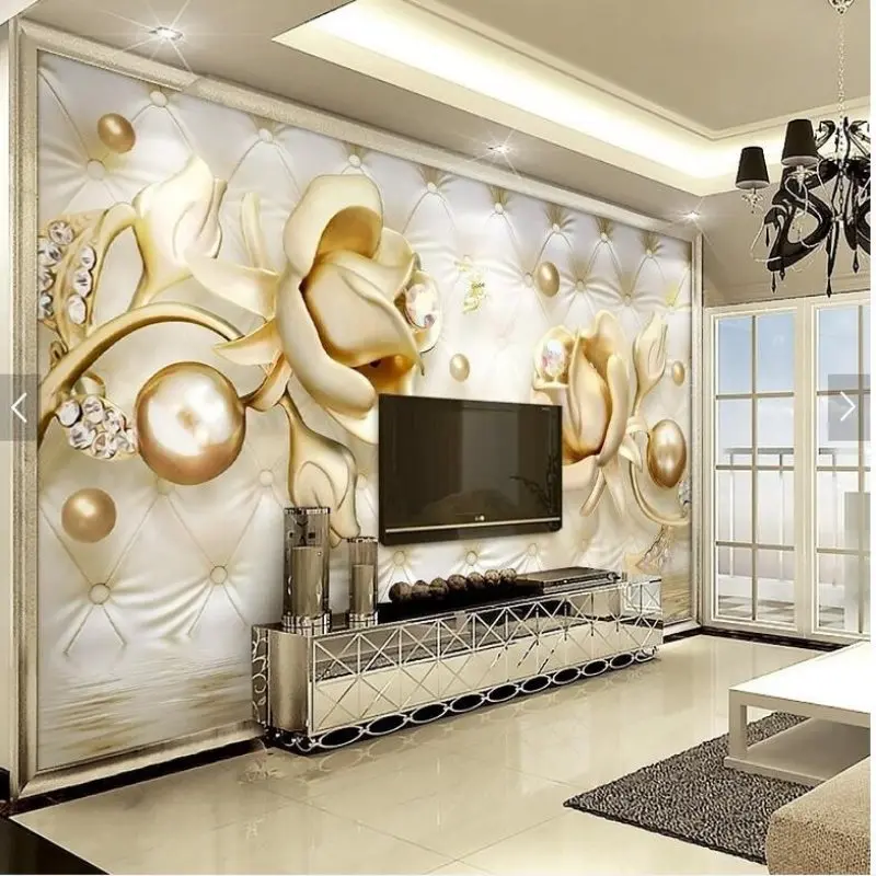 

Large 3d gold roses mural wallpaper living room TV sofa background wall paper soft package papel de parede