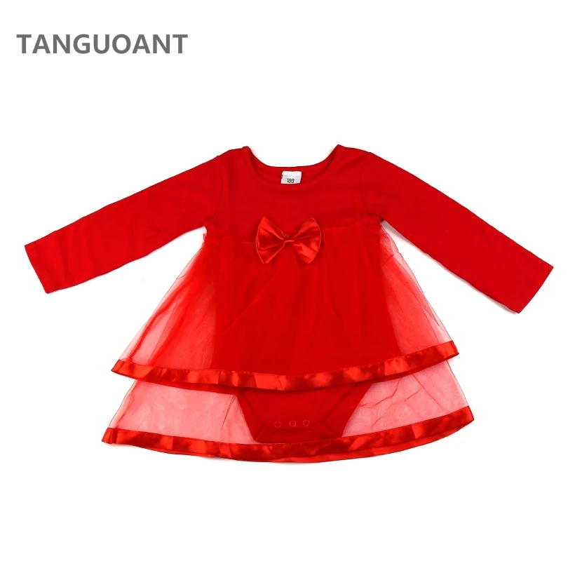 

TANGUOANT Drop shipping Newborn Baby dress, Baby girl clothes With Bowknot, Long sleeve Vestido infantil, Net Baby girl dress