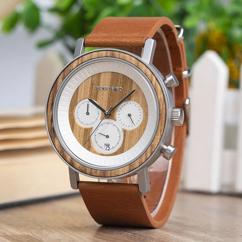 BOBO BIRD Watch Men Stainless Steel Wooden Watches Chronograph Men's Sport Waterproof Military Watches Relogio Masculino V-R01