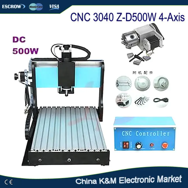 

Free shipping CNC 3040 Z-D 500W 4 axis limit switch 3D engraving machine wood carving router