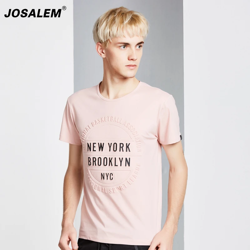 JOSALEM Cotton Men Embossed Letter Print T shirt 2017 New Brand Fashion