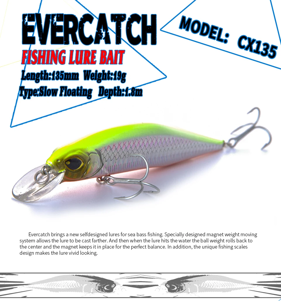 EVERCATCH jerkbait приманки-Воблеры 13,5 см 19 г жесткая приманка гольян рыболовная приманка с магнитной системой веса длинный литье VMC hanks