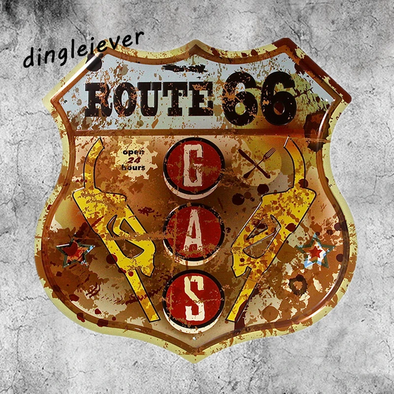 Vintage Style Historic Route 66 Highway Signs Gas Station Garage Man Cave Decor
