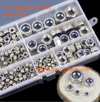 

180pcs/set Level 4.8 mixed M3 M4 M5 M6 M8 M10 M12 304 stainless steel Self-locking Nut Lock Nut Anti-loose Nylon Hex Nut