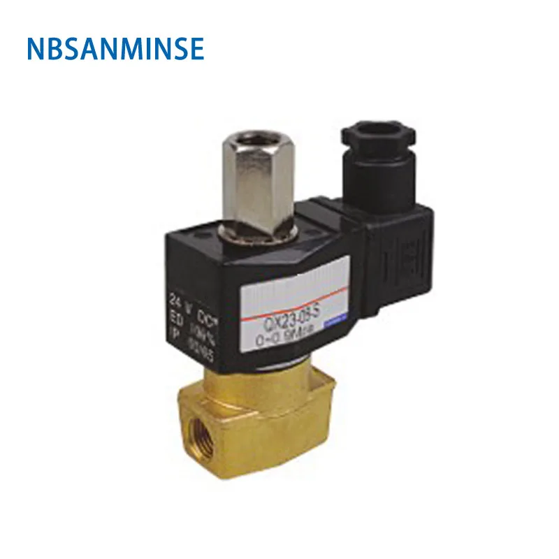 NBSANMINSE прямого действия квадратной катушки двухстороннее двухпозиционное соленоидное давление клапана 0~ 0.9MPa Размер соединения 1/4& 1/8& 3/8 QX22-06S