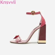 Knsvvli heart-shaped patent leather chunky heel women sandal