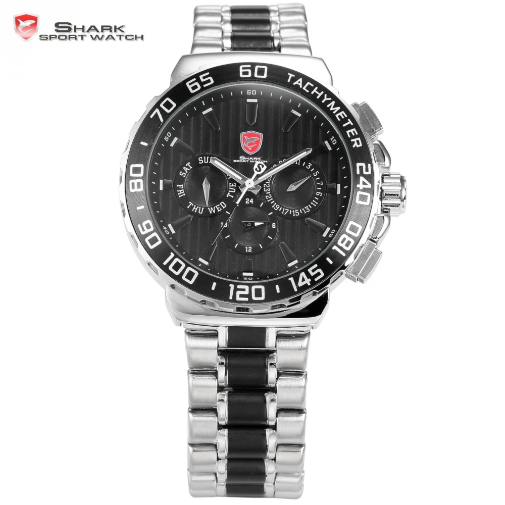 

Shark Sport Watch Luxury Relojes Stainless Steel Band Waterproof 6 Hands Date Day Display Men's Quartz Military Watch / SH380