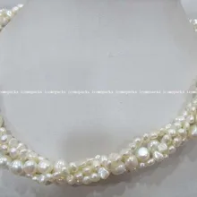 4 ряда 5-6*3-4 мм(маленький) 7-8*4-5 мм пресноводный жемчуг белое барочное ожерелье 17,5"