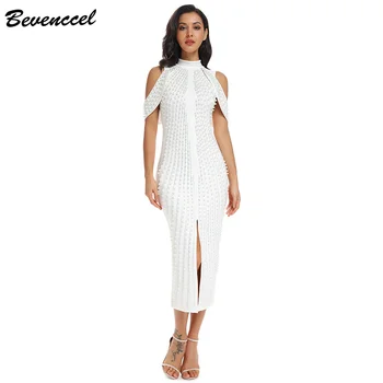 

Bevenccel Vestido 2020 Women Dress Summer Sleeveless Off Shoulder Beads Sequins Long Dress Elegant Celebrity Evening Party Dress