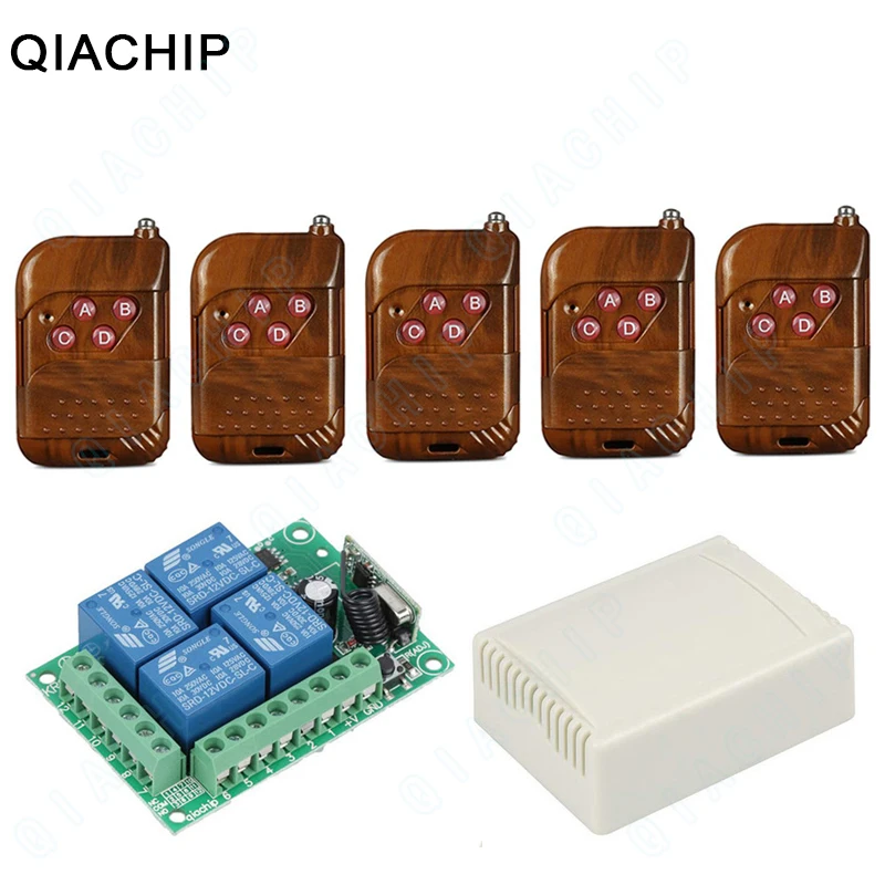 QIACHIP 433 Mhz РФ передатчик удаленного Управление+ Беспроводной 433 Mhz DC 12 V 4-х канальный пульт Управление коммутатора RF релейный модуль приемника DIY