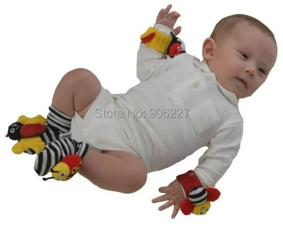 4 шт./лот, детские игрушки-погремушки для новорожденных, садовый жук, погремушка на запястье и носки для ног
