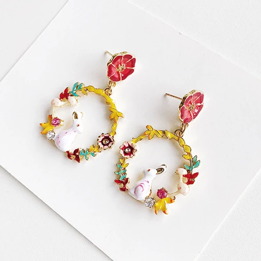 2017-Simple-All-Match-Drop-Oil-Multi-element-Earrings-Lovely-Rabbit-Flower-Plants-Pendientes-Mujer-Moda (1)