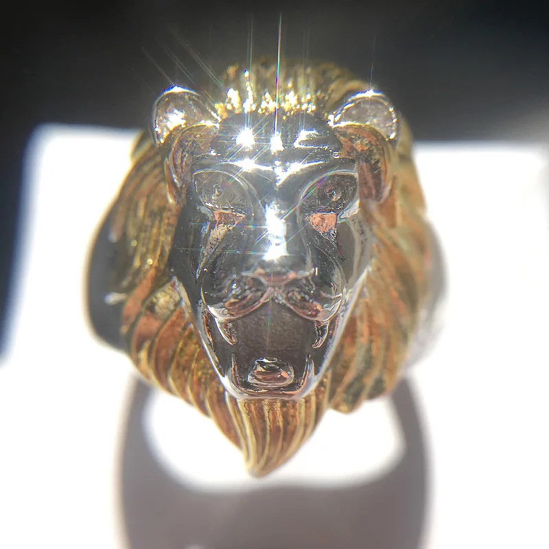 

Domineering Golden Lion Head Ring Animal Steel Ring Fashion Jewelry Mens Accessories Party Birthday Gift For Mens Bague Homme