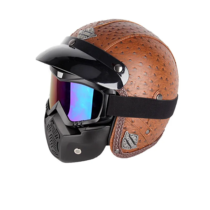 Download HOT sale Open Face Half PU Leather Helmet Moto Motorcycle ...