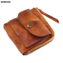 Винтажный кошелек ручной работы из натуральной кожи кошелек для монет для мужчин и женщин на молнии из натуральной воловьей кожи короткий маленький тонкий держатель для карт чехол Женский Мужской