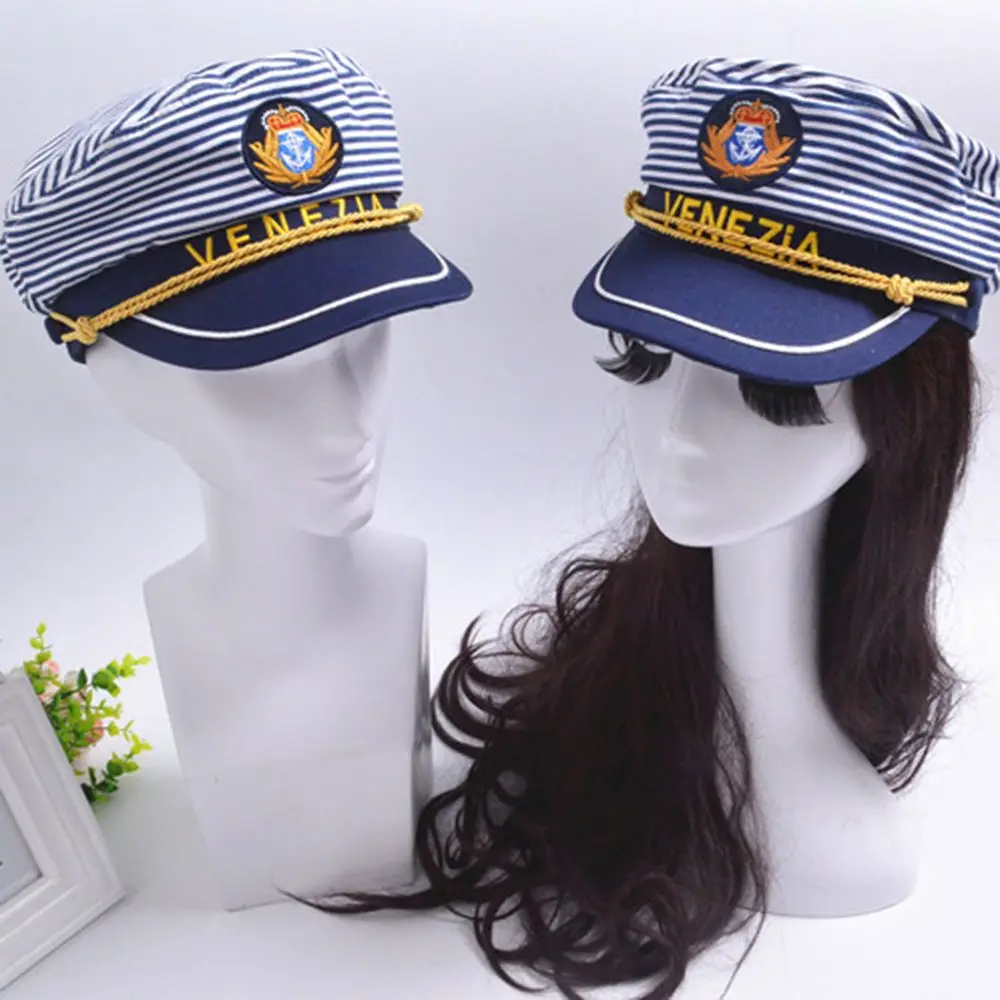 

Stripe Captain Navy Marine Skipper Sailor Military Nautical Hat Cap Fancy Dress