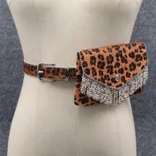 LJT Леопард лошадь мех Роскошные поясная сумка флэш горный хрусталь кисточкой бусины талии сумка Для женщин съемный пояс Сумка хозяйственная Телефон Чехол