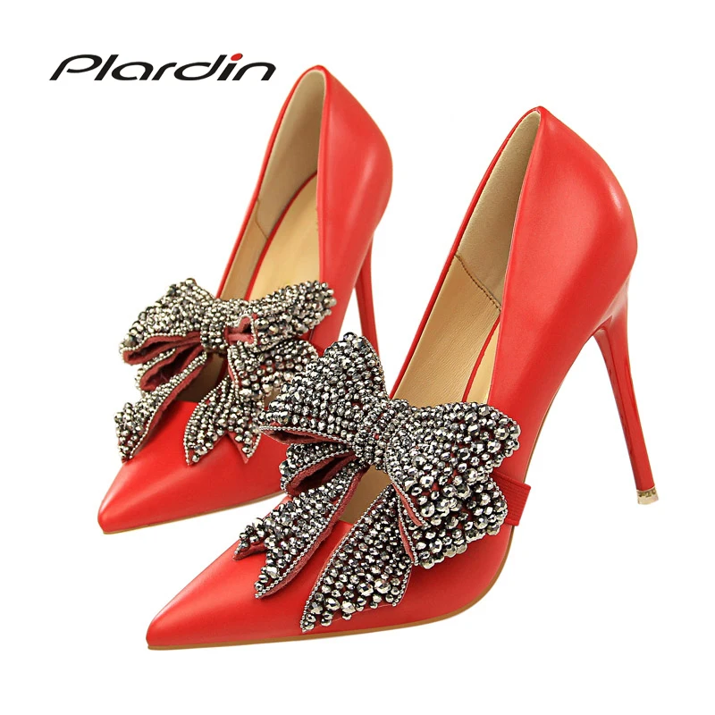

Plardin Women Thin Heels Women Pumps Crystal Butterfly-knot Sexy Ladies shoes Sweet Fashion Women Shoes Women Shoes High Heel