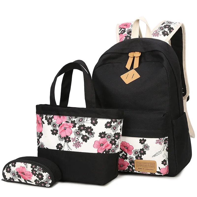 DIOMO Цветочные школьная сумка для девочек Для женщин рюкзак из парусины модные Цветочный принт женский Книга сумка 3 шт./компл