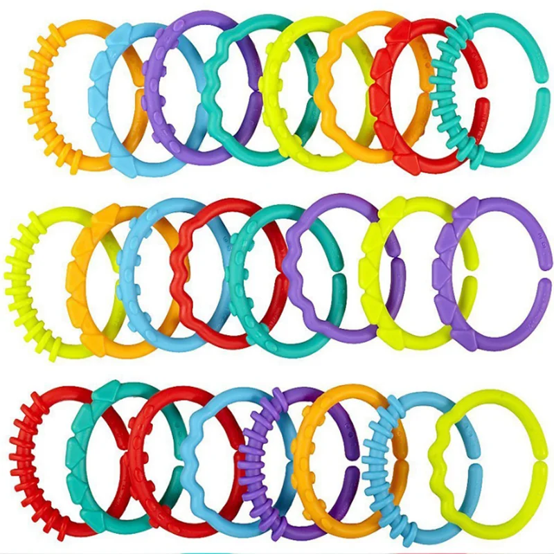

8 Pcs/set Rubber Rainbow Ring Molars Environmental Safety Plastic Grip Baby Teether Toys Rattle Colorful Bed Stroller Hanging