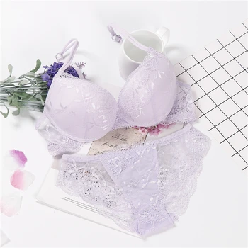 lingerie porno push up bra set intimates lace top and panties lace underwear set 3/4 cup underwear set women 4