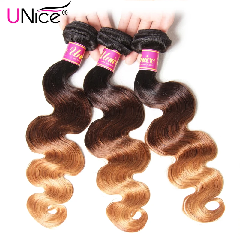 

UNICE HAIR Ombre Hair Bundles Brazilian Body Wave 3 Bundles 100% Human Hair Weaves Remy Hair Extension 16-26inch Free Shipping